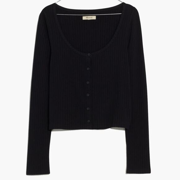 Madewell Ribbed Cardigan Crop Tee - Black Size S - Picture 1 of 6